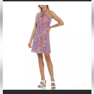 Belle Badgley Mischka Delilah Halter Stripe Floral Dress